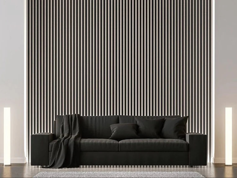 Pebble Grey Cladco Internal Slatted Wall Panels in the living area