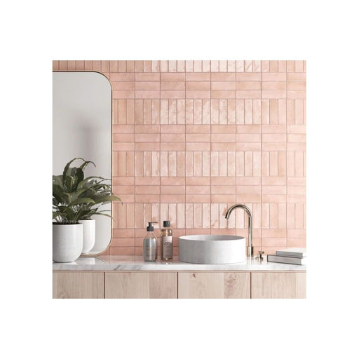 Coco Orchid Pink Matt Wall Tile in the bathroom