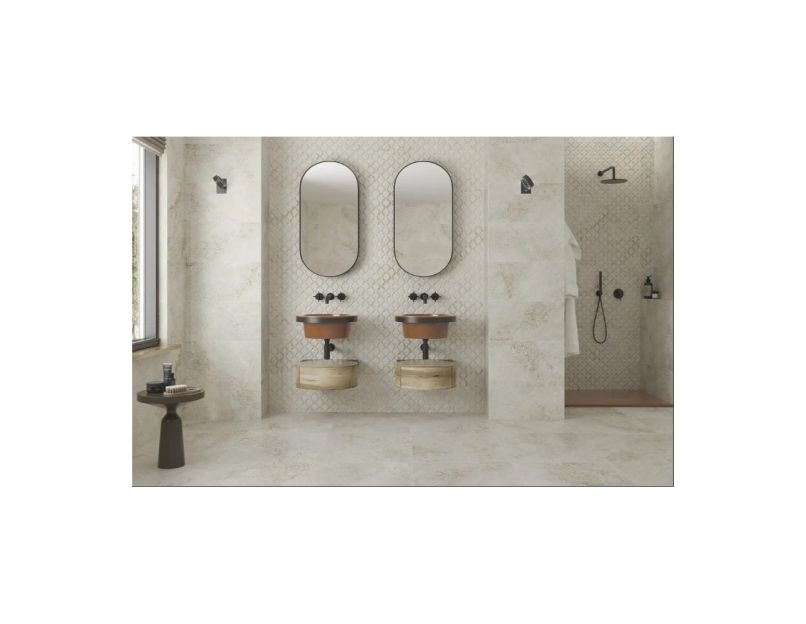 Omega White 31.6cm X 60.8cm Wall & Floor Tile in bathroom