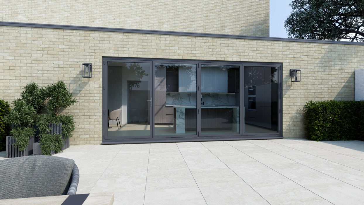 Anthracite Grey on White Aluminium Bifold Door SMART system - 4 sections