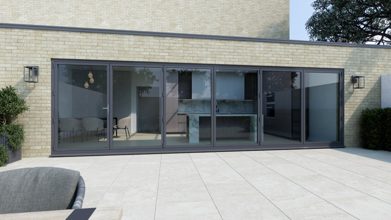 Anthracite Grey on White Aluminium Bifold Door SMART system - 6 sections
