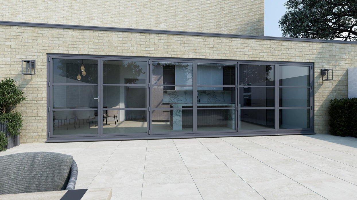 5800mm Anthracite Grey on White Heritage Visofold 1000 Bifold Door - 6 sections