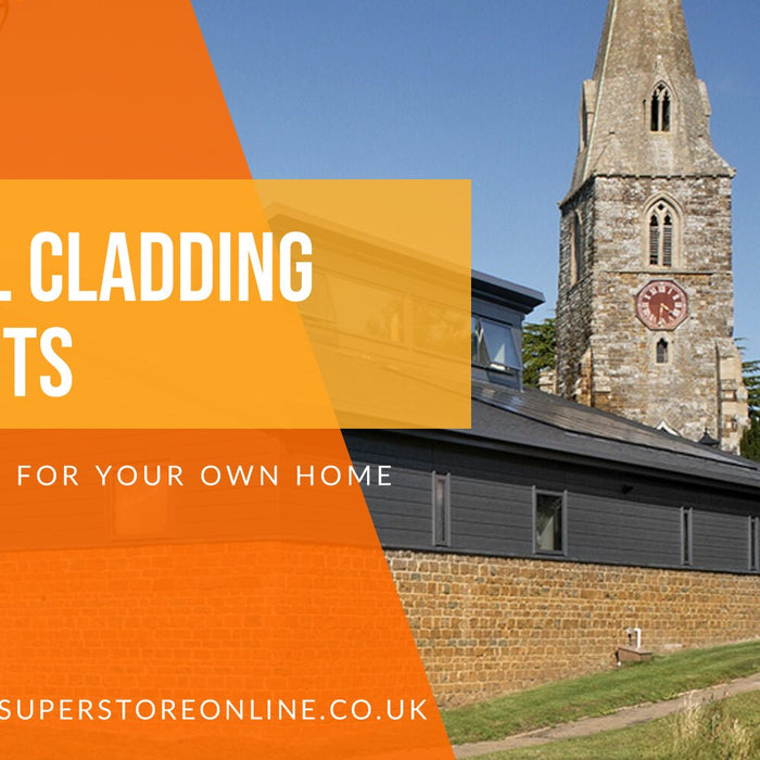 Cedral cladding projects banner with a home clad in dark Cedral weatherboard beside a church