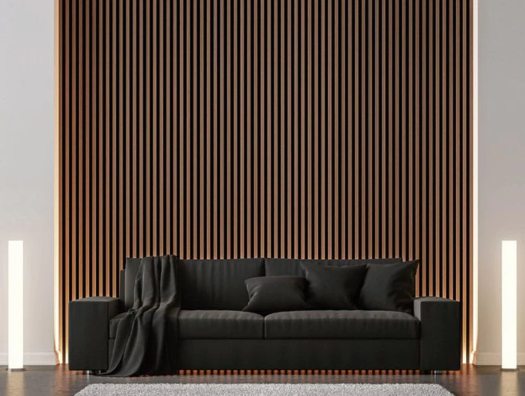 Antique Oak Cladco Internal Slatted Wall Panels in the living area