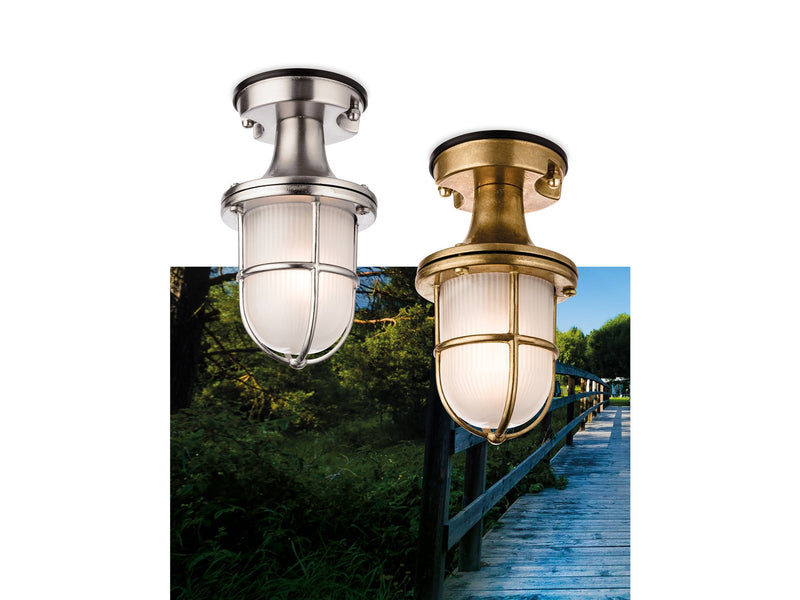 Nautic Flush Ceiling Fitting - Nickel with Frosted Glass