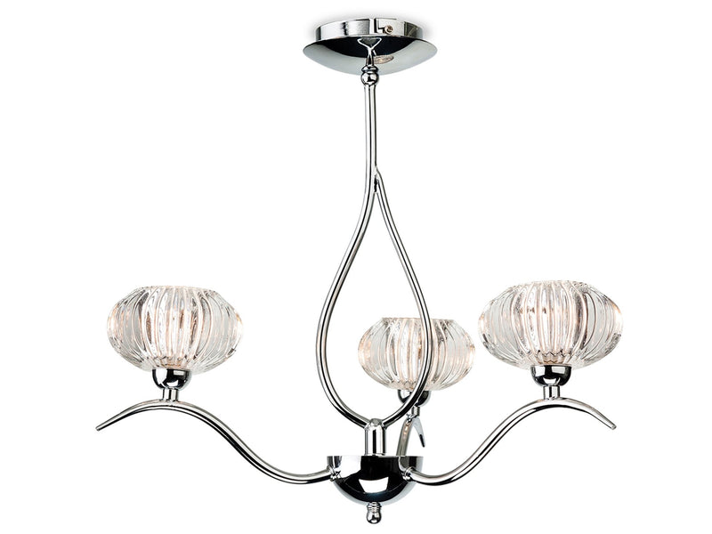 Lisbon 3 Light Flush Ceiling Fitting - Chrome with Clear Decorative Glass