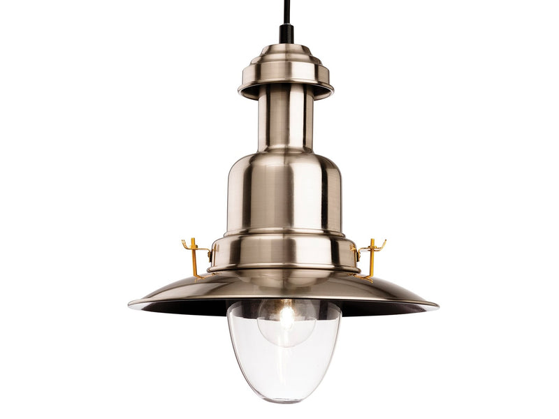 Classic Fisherman Pendant -  Brushed Steel with Clear Glass