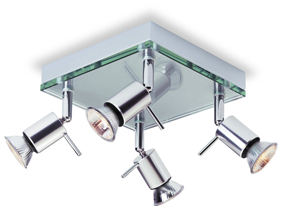 Aqua 4 Light Flush Ceiling Fitting - Aluminium with Clear Glass