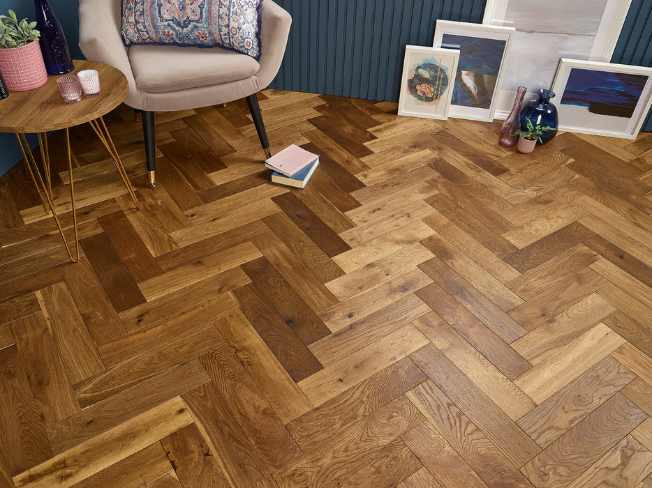 15mm Smoked Brushed & Oiled Herringbone Engineered Oak