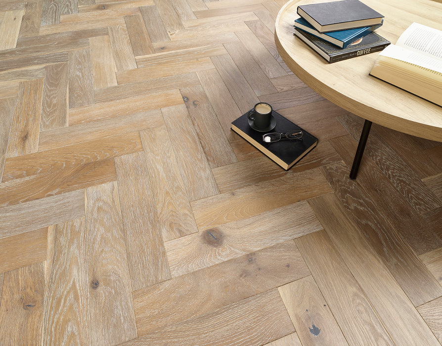 15mm Smoked Grey Brushed & Oiled Herringbone Engineered Oak