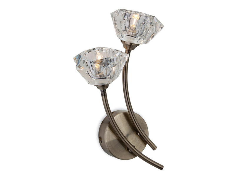 Clara 2 Light Wall - Antique Brass with Clear Glass