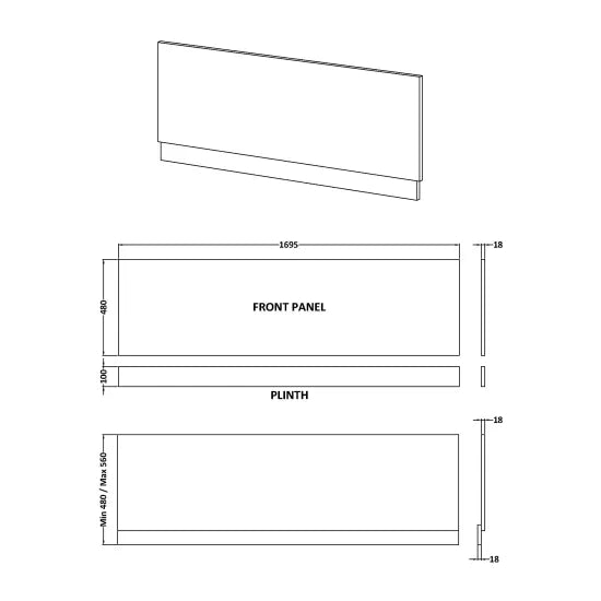 1700mm Straight Bath Front Panel & Plinth
