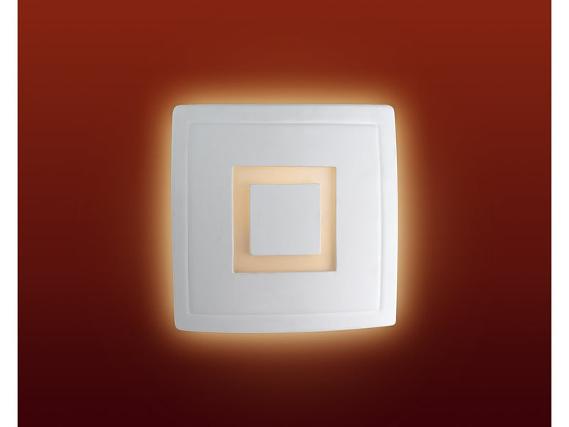 Ceramic Wall Light - Unglazed with Acid White Glass - Square with Cut Out