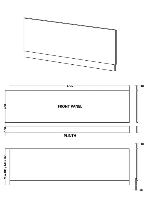 1800mm Bath Front Panel Spec