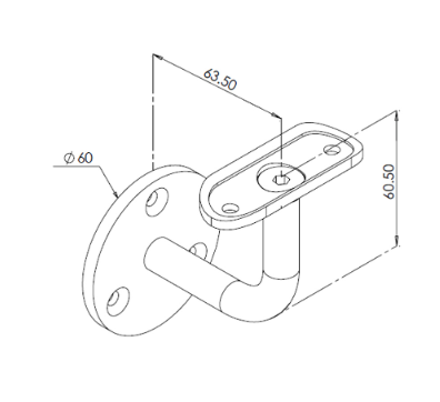 Handrail Bracket 90 Degree Cranked Arm Wall Mounting 42.4mm Fixed Spigot