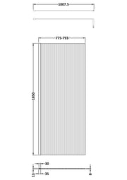 1850x800mm Fluted Wetroom Screen - Line Drawing