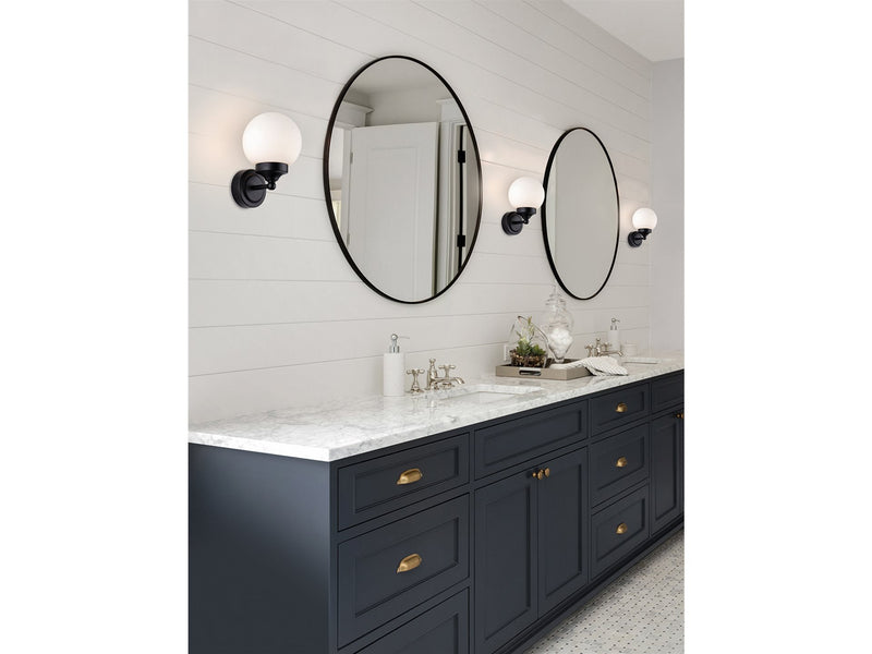 Louis Wall Light - Black with Opal White Glass