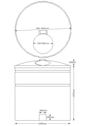 2000 Litre Cylindrical Water Tank - Non Potable - Black