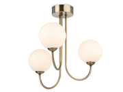 Lyndon 3 Light Flush Ceiling Fitting - Antique Brass with Opal White Glass