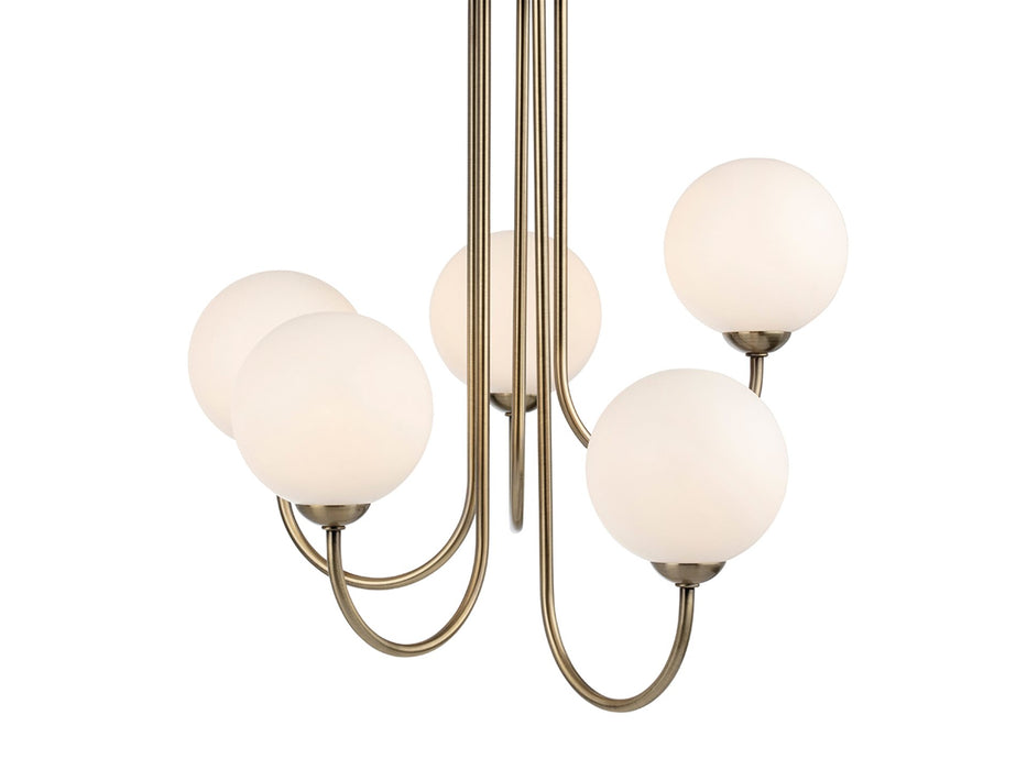 Lyndon 5 Light Flush Ceiling Fitting - Antique Brass with Opal White Glass