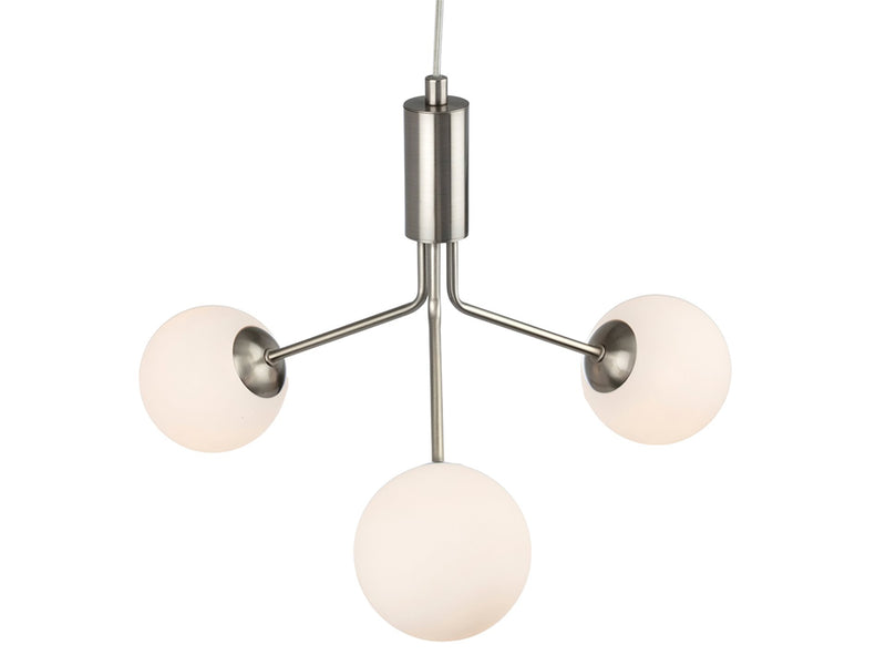 Montana 3 Light Fitting - Brushed Steel with Opal White Glass