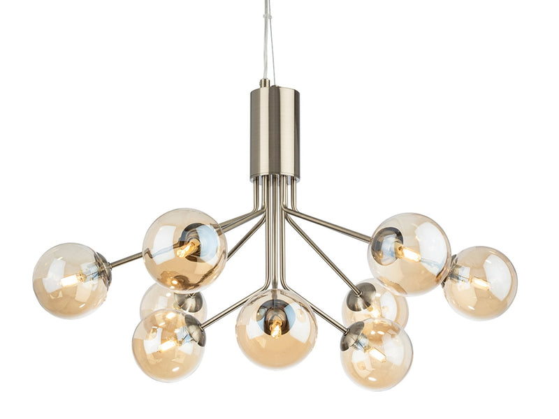 Montana 9 Light Fitting - Antique Brass with Amber Glass