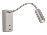 Clifton LED Flexi Wall Light with USB Port - Brushed Steel