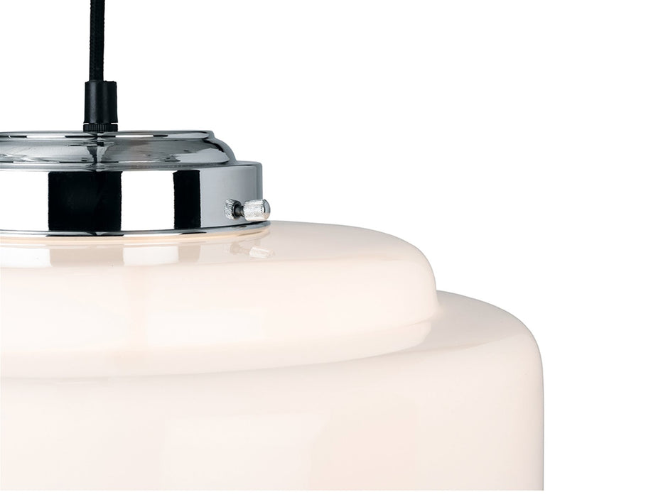 Art Deco Pendant - Chrome with Opal White Glass - 240mm