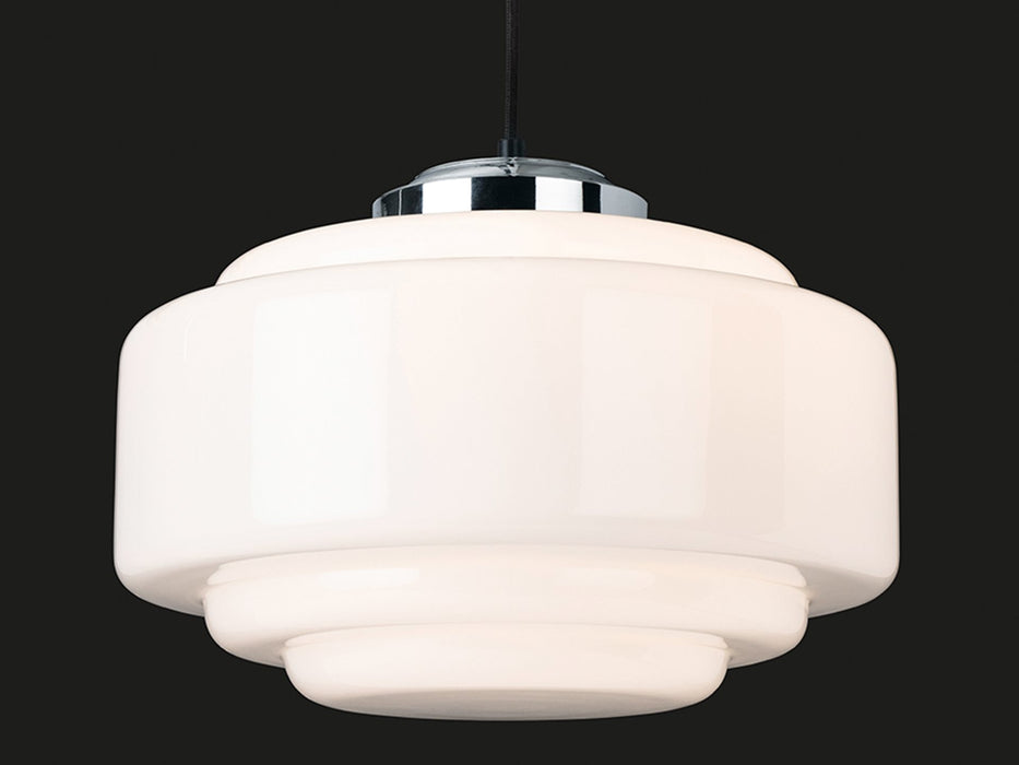 Art Deco Pendant - Chrome with Opal White Glass - 240mm