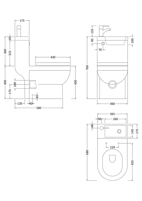 Arley P2 Integrated Toilet Pan and Basin with Tap