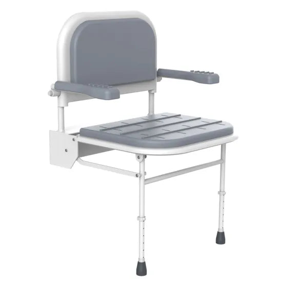 Arley Pro Comfort Grey Shower Seat With Armrest and Legs