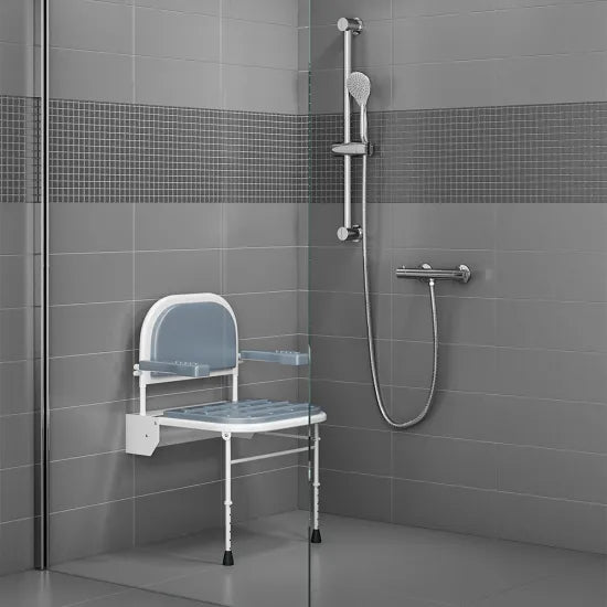 Arley Pro Comfort Grey Shower Seat With Armrest and Legs