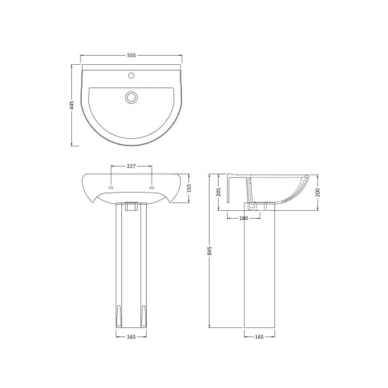 Arley Pro Biab Original 550mm 1 Tap Hole Basin & Pedestal