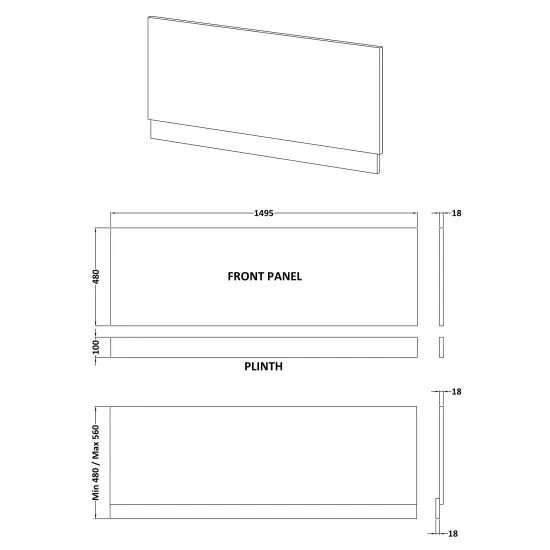 Halite 1500mm Matt Grey Waterproof Front Bath Panel