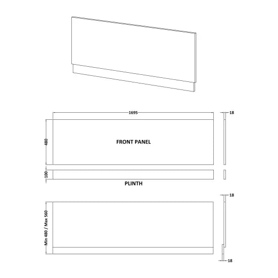 Halite 1700mm Matt Grey Waterproof Front Bath Panel