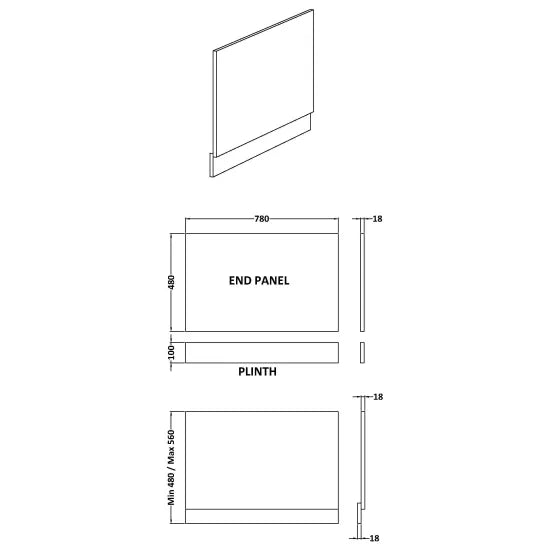 Halite 800mm Gloss White Gloss Waterproof End Bath Panel