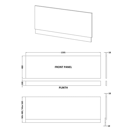 Halite 1600mm White Gloss Waterproof Front Bath Panel