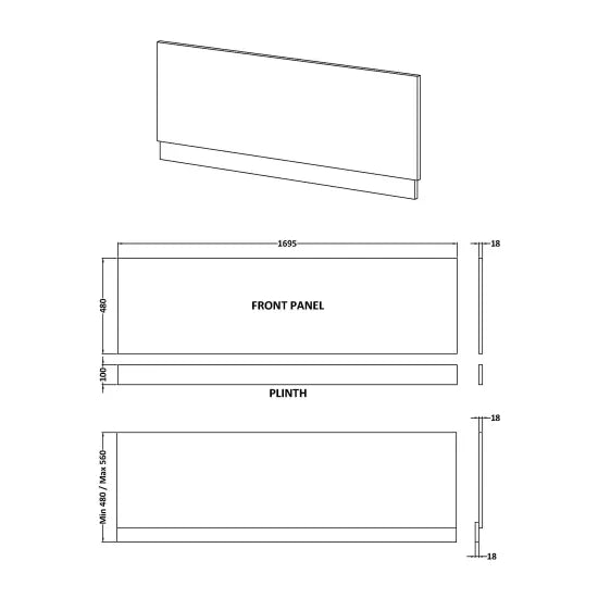 Halite 1700mm Gloss White Gloss Waterproof Front Bath Panel