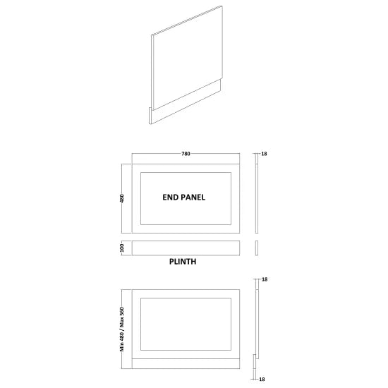Halite 800mm Shaker Style Waterproof End Bath Panel