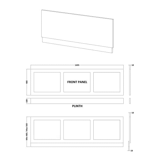 Halite 1700mm Shaker Style Waterproof Front Bath Panel