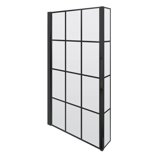 Synergy Vodas 6 Matt Black L Shape Matrix Hinged Bath Screen With Fixed Return