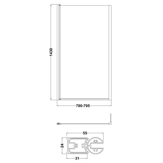 Synergy Vodas 6  L Shape Hinged Bath Screen