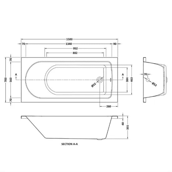 Arley Pro Cascade 2 1500 x 700mm Single Ended Bath