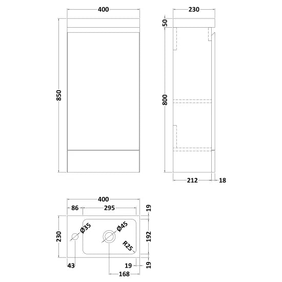 Halite 400mm Gloss White 1 Door Floor Standing Vanity Unit With 1 Tap Hole Basin