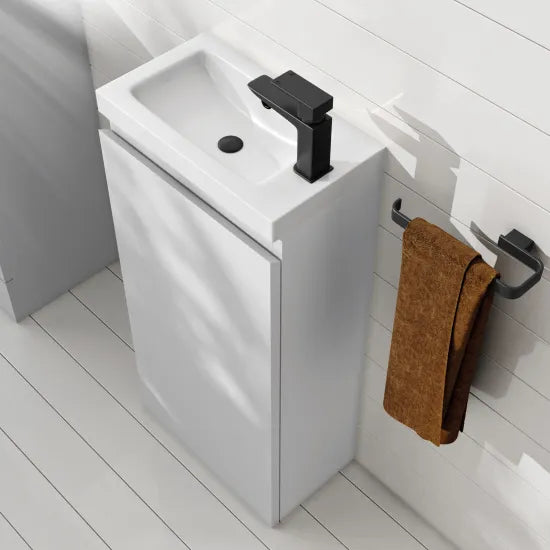 Halite 400mm Gloss White 1 Door Floor Standing Vanity Unit With 1 Tap Hole Basin