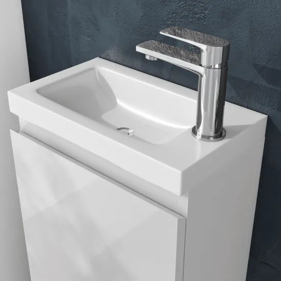 Halite 400mm Gloss White 1 Door Floor Standing Vanity Unit With 1 Tap Hole Basin