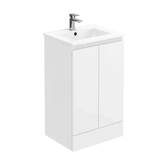 Halite 500mm Gloss White 2 Door Floor Standing Vanity Unit With 1 Tap Hole Basin