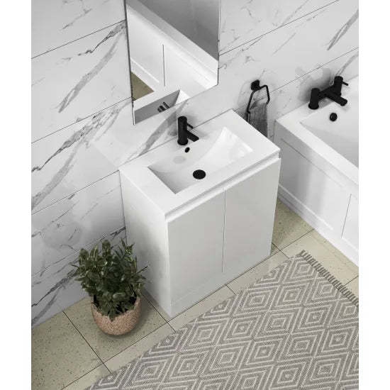 Halite 500mm Gloss White 2 Door Floor Standing Vanity Unit With 1 Tap Hole Basin