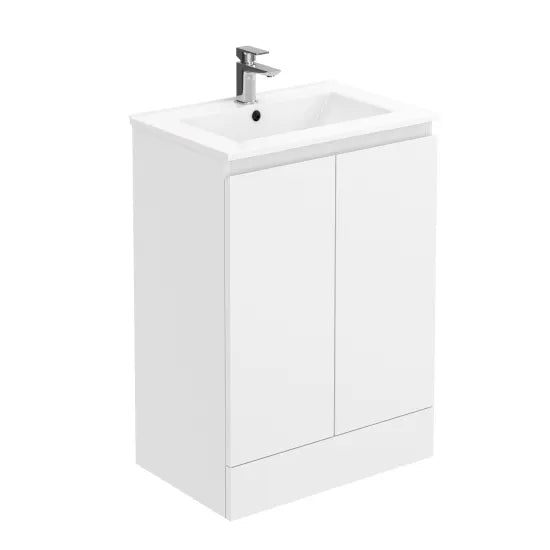 Halite 600mm Gloss White 2 Door Floor Standing Vanity Unit With 1 Tap Hole Basin