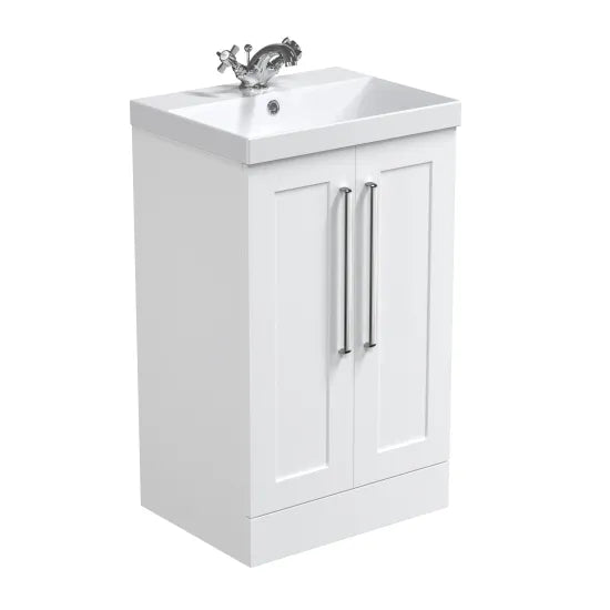 Halite Caralis 500mm Satin White 2 Door Vanity Floor Standing Unit With Thin-Edge Basin